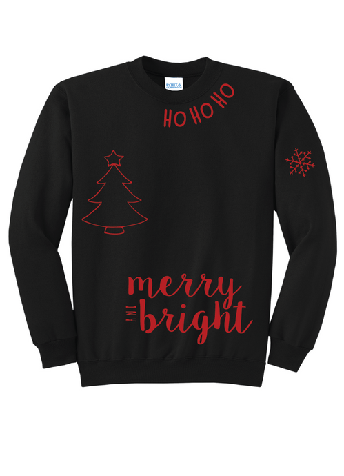 Merry & Bright Heavy Blend Crewneck Sweatshirt / Black / Fidgety Holiday