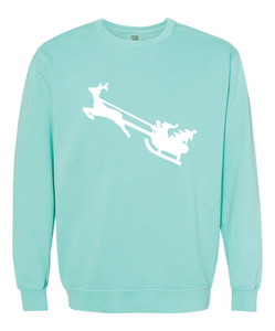 Comfort Colors Ring Spun Crewneck Sweatshirt / Lagoon / Fidgety Holiday