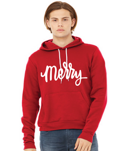 Merry - Sponge Fleece Hooded Sweatshirt / Red / Fidgety Holiday