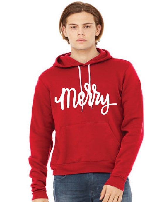 Merry - Sponge Fleece Hooded Sweatshirt / Red / Fidgety Holiday