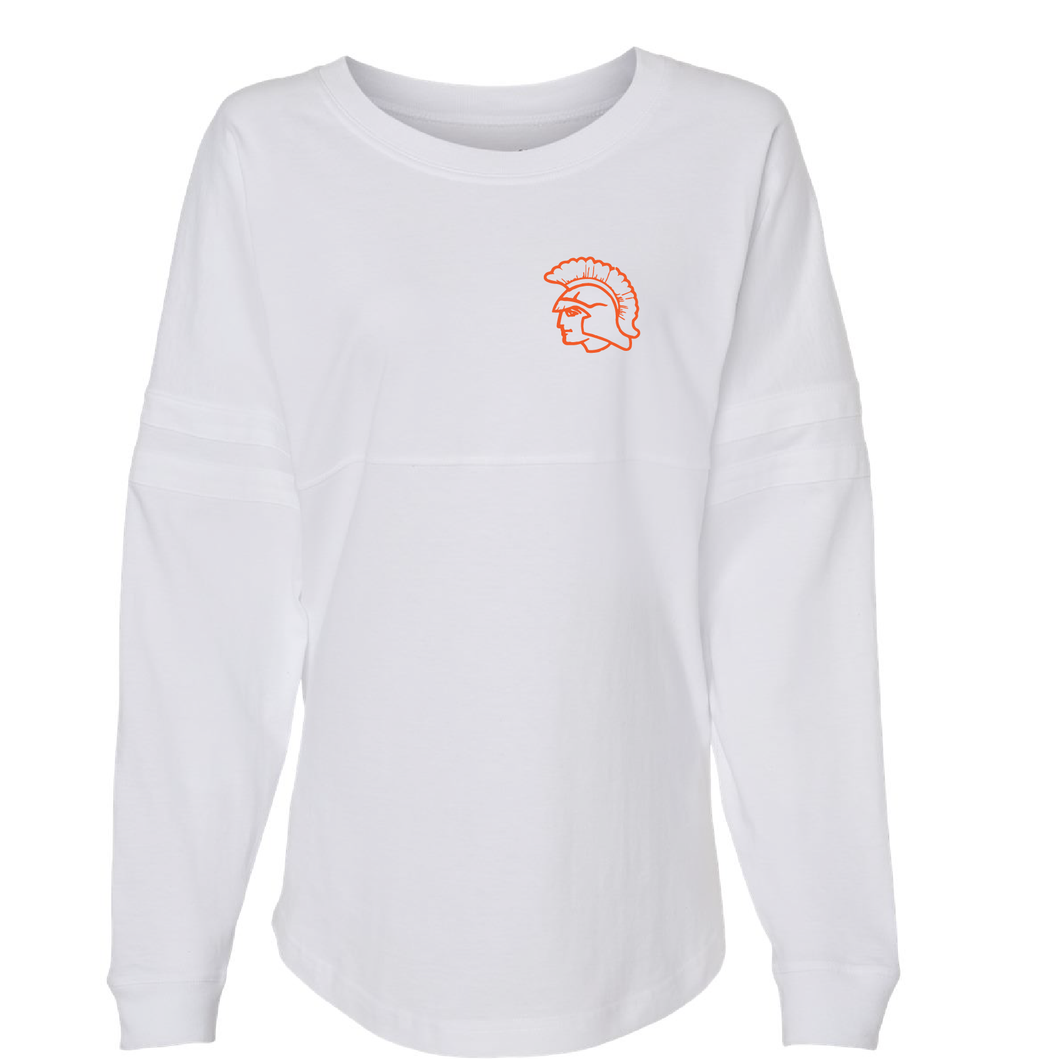 Women's Jersey Pom Pom Long Sleeve T-Shirt / White / Plaza Middle Cheer