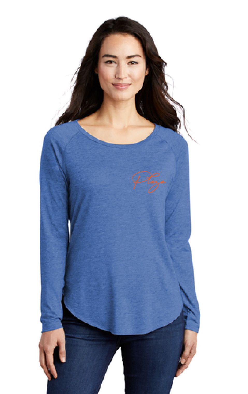 Long Sleeve Soft Wicking Scoop Neck Raglan Tee / Royal Heather / Plaza Middle School Staff