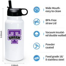 32 oz Double Wall Stainless Steel Water Bottle  / White / Tallwood High School Cheer