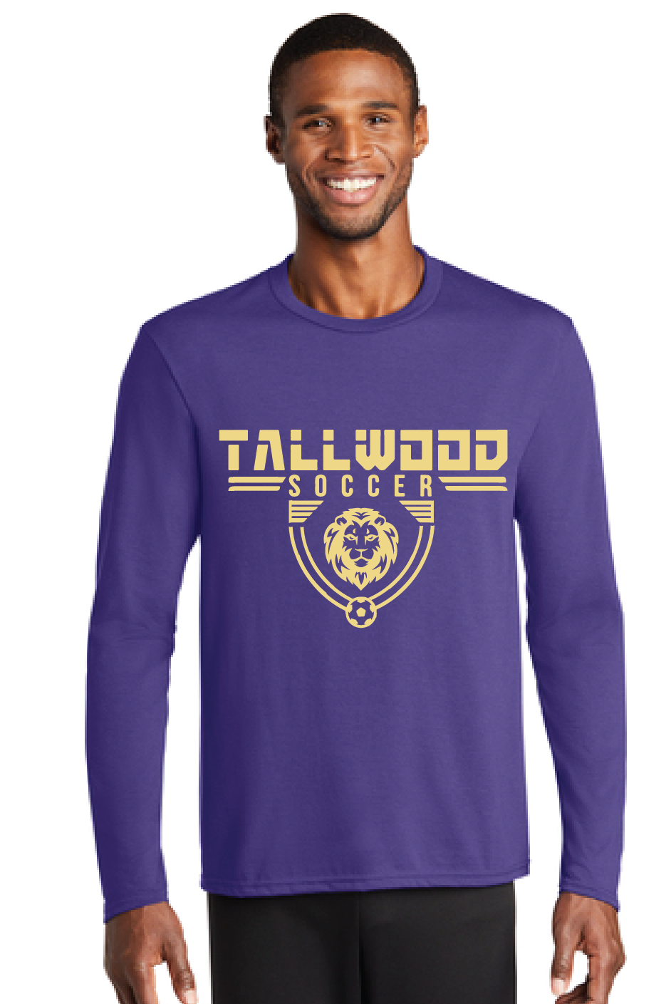 Long Sleeve Performance Blend Tee / Purple / Tallwood High School Boys Soccer