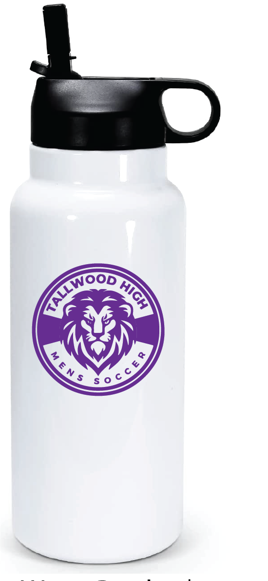 32oz Stainless Steel Water Bottle / White / Tallwood High School Boys Soccer