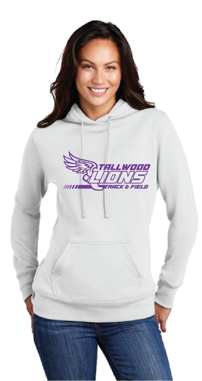 Ladies Core Fleece Pullover Hooded Sweatshirt / White / Tallwood High School Track & Field