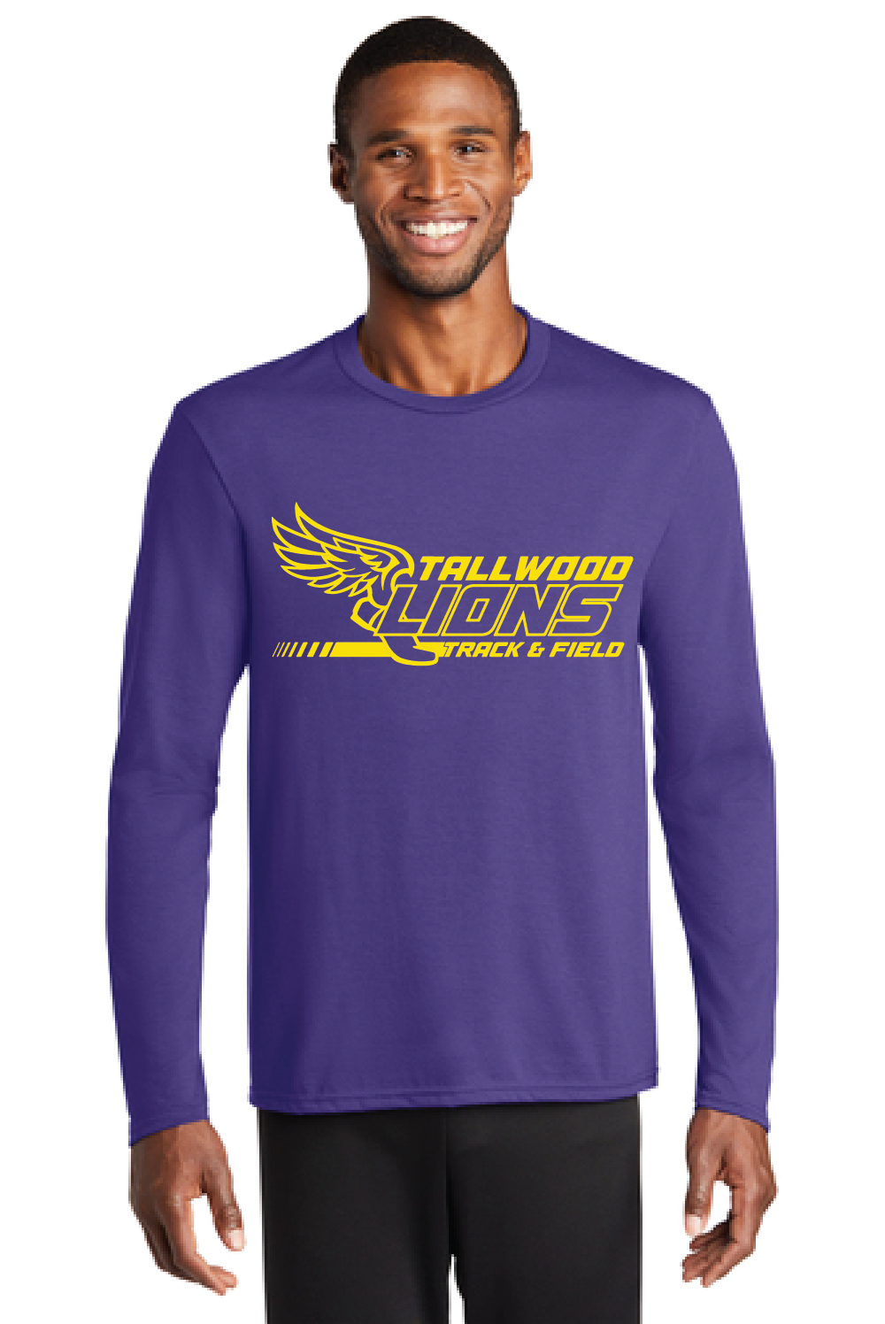 Long Sleeve Performance Blend Tee / Purple / Tallwood High School Track & Field