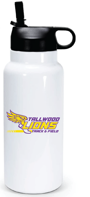 32oz Stainless Steel Water Bottle / White / Tallwood High School Track & Field