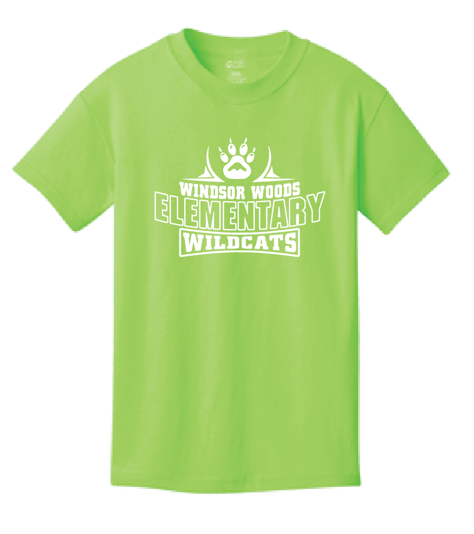 Core Cotton Tee (Youth & Adult) / Neon Green / Windsor Woods Elementary