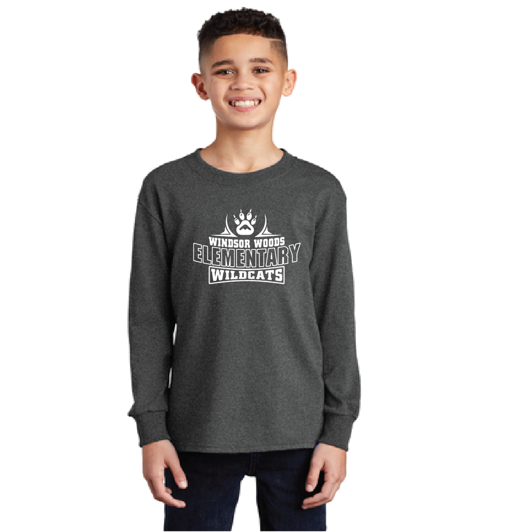 Core Cotton Long Sleeve Tee (Youth & Adult) / Heather Navy / Windsor Woods Elementary
