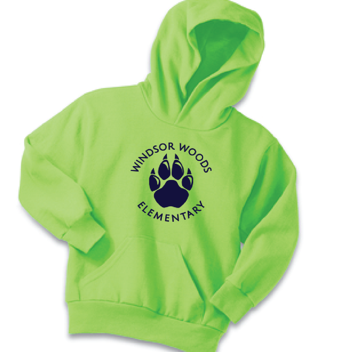 Core Fleece Pullover Hooded Sweatshirt (Youth & Adult) / Neon Green / Windsor Woods Elementary